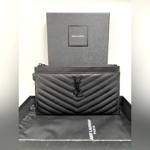 Saint Laurent YSL CASSANDRE MATELASSÉ LARGE BLACK ZIPPED POUCH